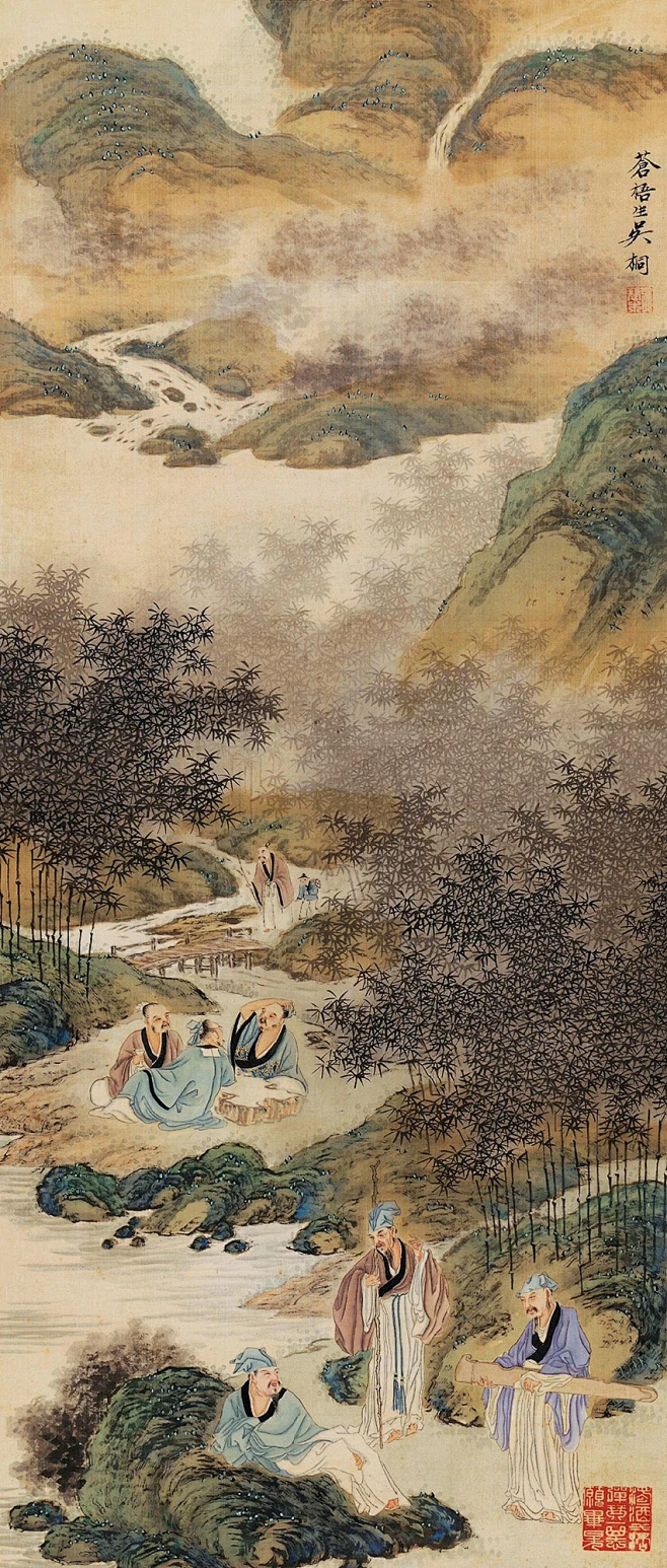 【曲水流觞 立轴 设色绢本】拍卖品_图片_价格_鉴赏_绘画_雅昌艺术品拍卖网-花瓣网