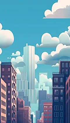 扁平风建筑都市简约插画