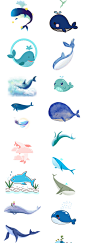 唯美手绘鲸鱼大海主题海洋馆治愈插画风格透明元素PNG设计素材-淘宝网