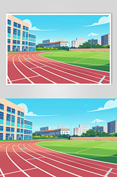 AI数字艺术扁平风校园球场操场插画-众图网
