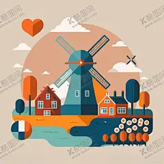 风景建筑插画 【酷图网】风景建筑插画,微立体,卡通户外景观,清新森系,欧洲小镇,风光插图,ai素材