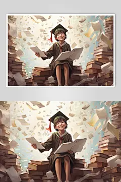AI数字艺术男孩学士服毕业季青春人物插画
