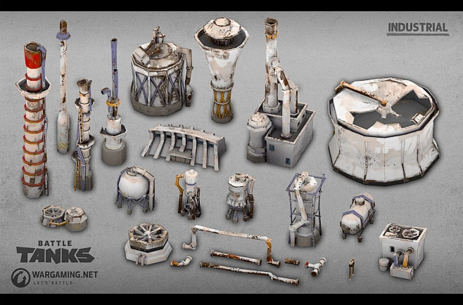 Battle Tanks - Environment props and buildings-花瓣网