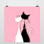 轻艺术爱情插画 爱的背影1唯美浪漫可爱卡通图片海报定制装饰画芯 #家居# #情人节# #粉红色# #猫#