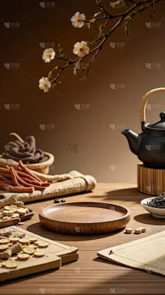 常规背景系列实景风中药药材实木展台背景