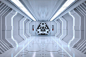 其中包括图片：Premium Photo | Futuristic hallway. interior concept and modern future background