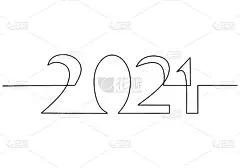 Continuous one line drawing of a new year 2021. Ch