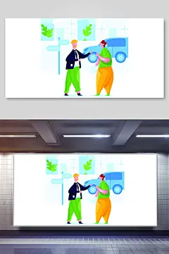 唯美人物插画办公生活场景背景素材