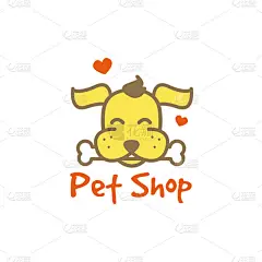 矢量卡通黄狗与骨标识。宠物店徽.