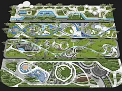 现代景观公园 现代线性公园景观 市政带状公园 街边绿地休闲广场 市民活动线性广场 中央口袋公园景观【ID:1165447577】