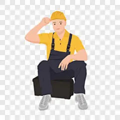扁平风穿工作服的工人坐在工具箱上元素卡通手绘PNG图片 来自PNG搜索网 pngss.com 免费免扣png素材下载！