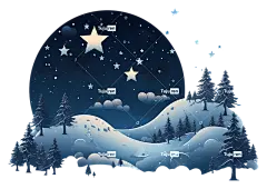 雪山夜景树木星星在天空蓝天-夜间雪山景观与星星