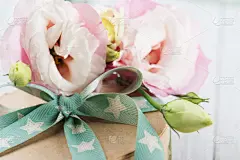 lisianthus,星形,缎带,绿色,包装纸,贺卡,水平画幅,蝴蝶结,生日,花蕾