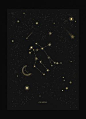 Gemini zodiac constellation gold metallic foil print on black paper by Cocorrina