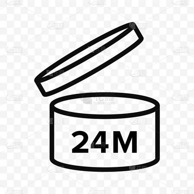Pao 24m 矢量图标。化妆品开放月保质期货架，到期期24个月保符号