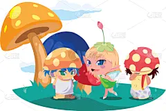 菜园,仙女服,真菌,可爱的,传统,飘然,小的,童话故事,儿童,欢乐