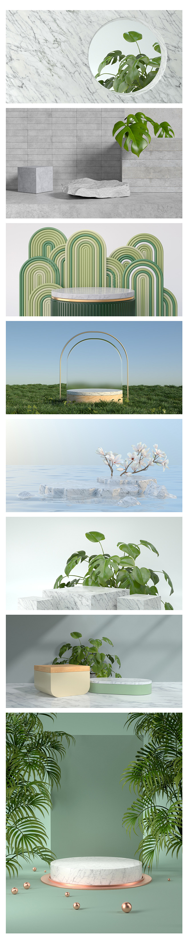 C4D绿色系植物产品背景