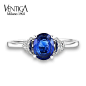 Ventiga梵蒂加 18K白金椭圆形天然蓝宝石戒指镶钻 彩色宝石指环女