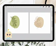 手绘植物叶子轮廓画笔印章Procreate笔刷插件素材模板