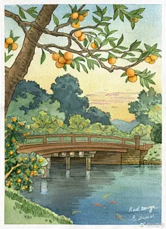 说到日本的艺术，
最让大家有印象的应该是“浮世绘”吧。
画师@邱爱哆 改编和原创了
一组日本浮世绘风格的插画~
巧用水彩手绘的形式来呈现这样的风格。 ​​​​