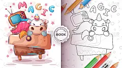 独角兽在橱柜着色页