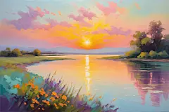 公园景色自然油画插画图片