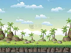 绘画插图,卡通,矢量,多层效果,背景,天空,水平画幅,山,无人,夏天