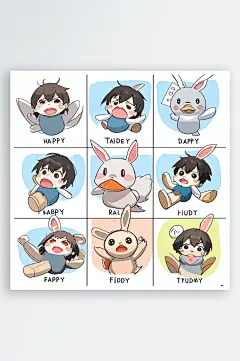 数字艺术漫画分格卡通兔子卡通表情包-众图网