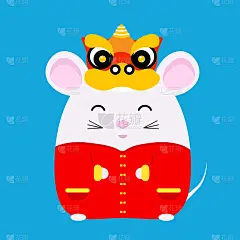 2020年生肖。2020年中国新年。鼠年。病鼠穿着中国传统服装。贺卡、海报、横幅插图。