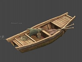 木船3d模型，渔船，小船，渔网，缆绳子，...