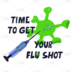 注射疫苗海报和流感病毒。