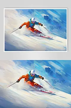 AI数字艺术冬季冬天卡通滑雪运动人物插画