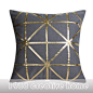 现代西式几何图案创意金色皮革米字型抱枕方枕样板房别墅