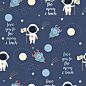 Cute astronaut in love on the space pattern Premium Vector