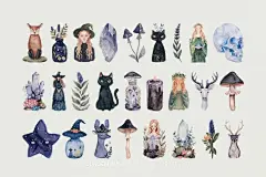 恐怖神秘万圣节魔法女巫水彩绘画手绘插图插画png免抠图片素材下载_颜格视觉