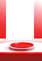 A red table top on the white background and a red circle, in the style of advertising art, high horizon lines, light white and gray, vhs, superflat, mingei, fluid and organic