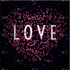 Love sign with pink paper confetti in shape of hea