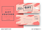 Abstract gift voucher card template. Modern discount coupon or certificate layout with artistic brush strokes pattern. Vector fashion bright background design with information sample text.