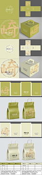 蛋糕盒子 手提袋 贴纸 绿色 米色 简洁 极简 包装设计
