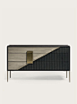 Shakedesign_Night systems_EGO chest of drawers with structure in T150 noir, drawers front in T152 sabbia and T150 noir, handles in burnished brass finish, light bronze metal legs