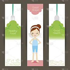 好身材女孩和清洁食品旗帜概念
