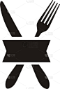 knife fork spoon ribbon restaurant logo