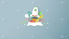 矢量插图与启动概念剪纸，工艺和折纸风格。火箭飞行。模板设计的网站横幅，海报，封面，广告。这是孩子们的