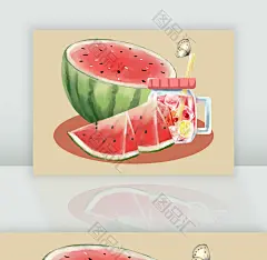 夏日清凉西瓜饮品插画元素