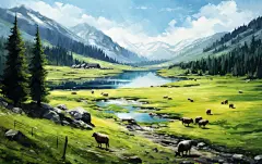 花朵古风山水建筑高山风景电脑壁纸