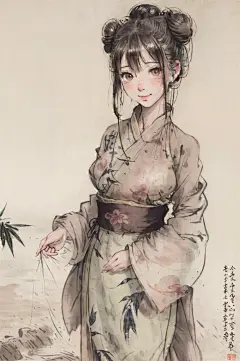 水墨画古风女生插画图片