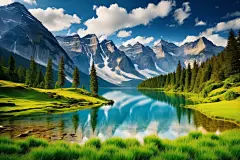 云朵艺术草坪植物山川美景插画图片