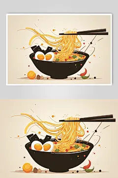 AI数字艺术国潮米粉面条美食插画