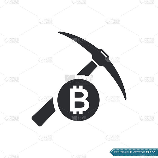 比特币挖矿镐图标矢量模板插图设计