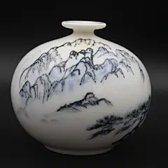 陶瓷摆件 迷你天地方圆 中式客厅装饰摆件 纯手绘山水收藏瓷器-淘宝网